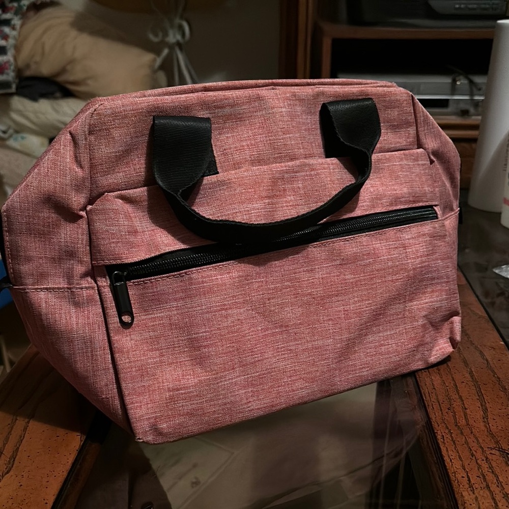 Stylish Pink Lunch Bag with Black Handles